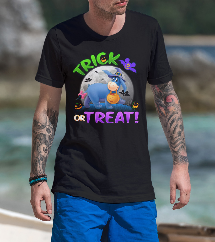 Eeyore Trick Or Treat Halloween Moon Bat Pumpkins T-Shirt