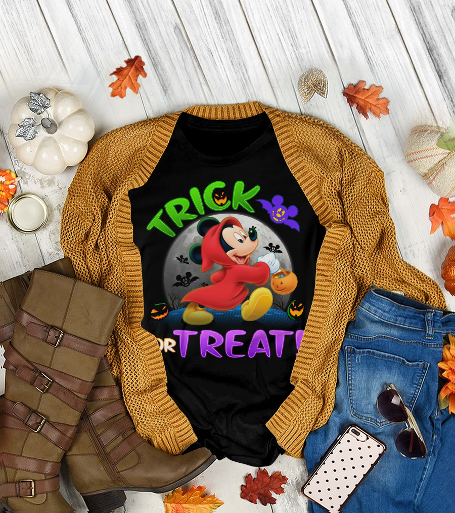 Trick Or Treat Mickey Halloween Bat Pumpkin T-Shirt