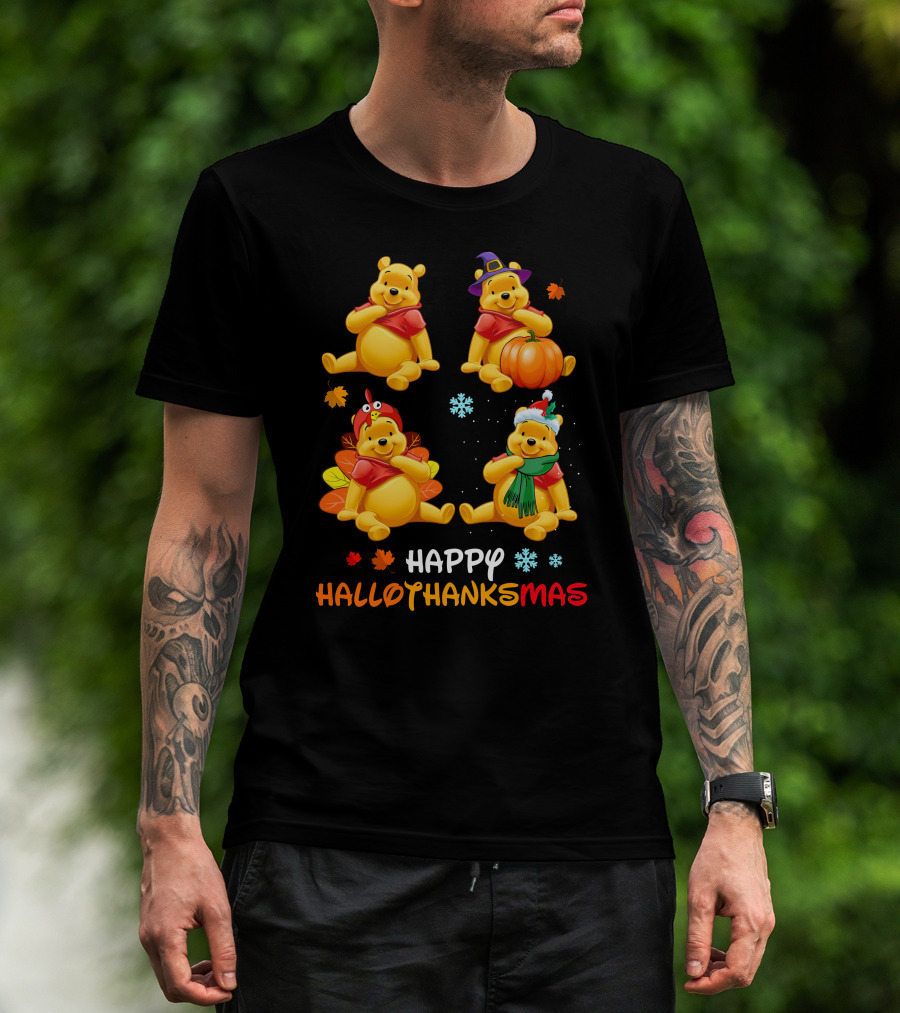 Pooh Happy Hallothanksmas With Seasonal Costumes And Decorations T-Shirt