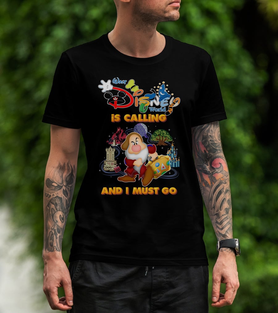 Walt Disney World Is Calling And I Must Go Grumpy Dwarf With Icons T-Shirt
