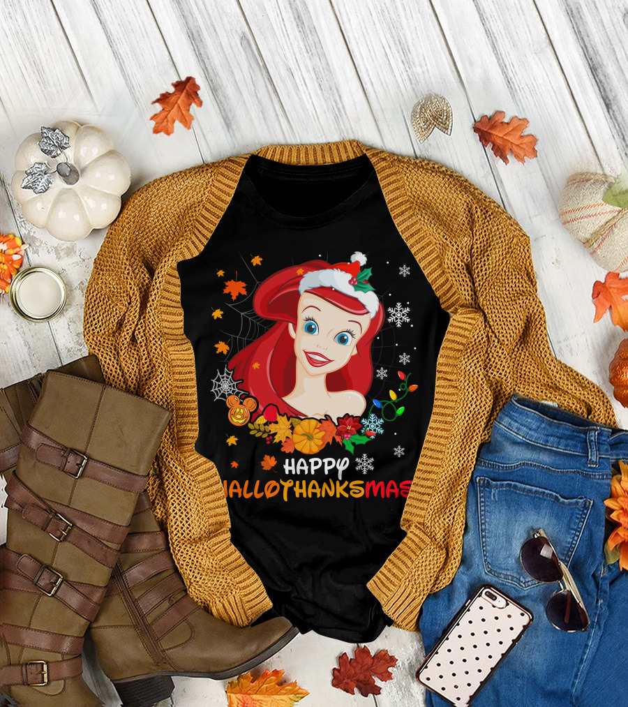 Happy Hallothanksmas Ariel Holiday Mashup T-Shirt