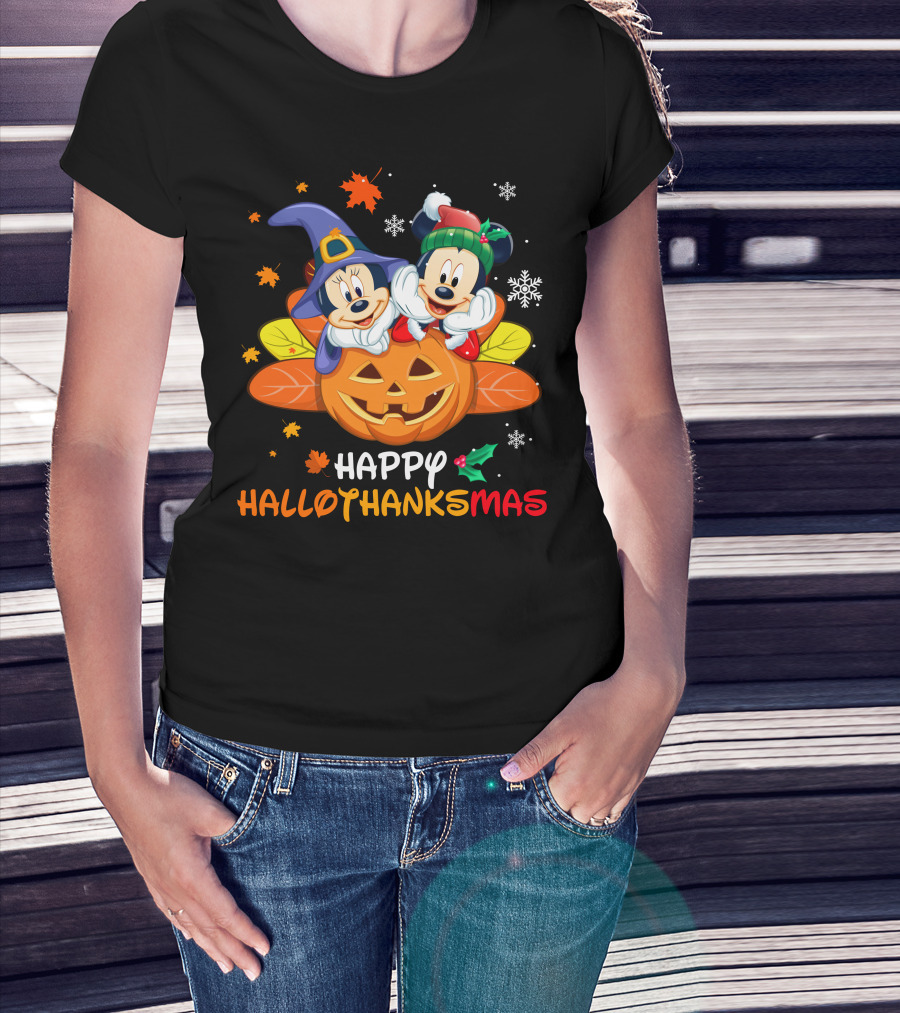 Happy Hallothanksmas Mickey And Minnie T-Shirt
