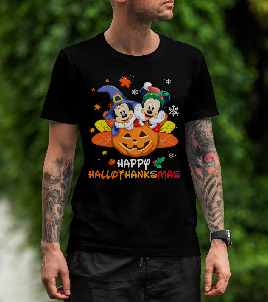 Happy Hallothanksmas Mickey And Minnie T-Shirt