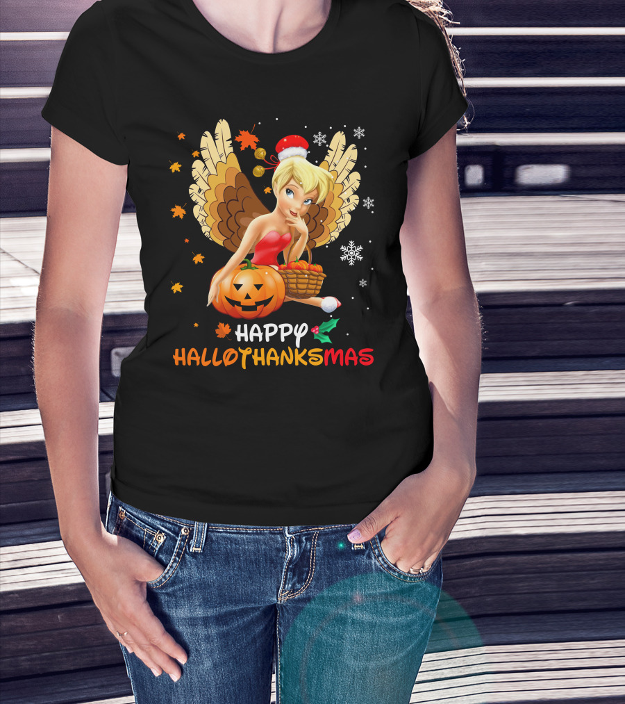 Hallowthanksmas Tinker Bell Halloween Thanksgiving Christmas T-Shirt