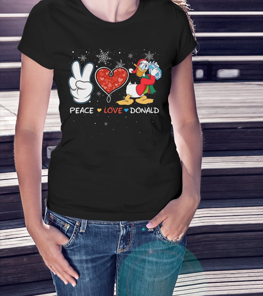 Peace Love Donald Duck Christmas Gift Snowflakes T-Shirt