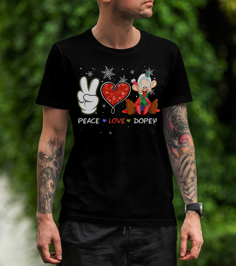 Peace Love Dopey Holiday Christmas Snowflakes T-Shirt