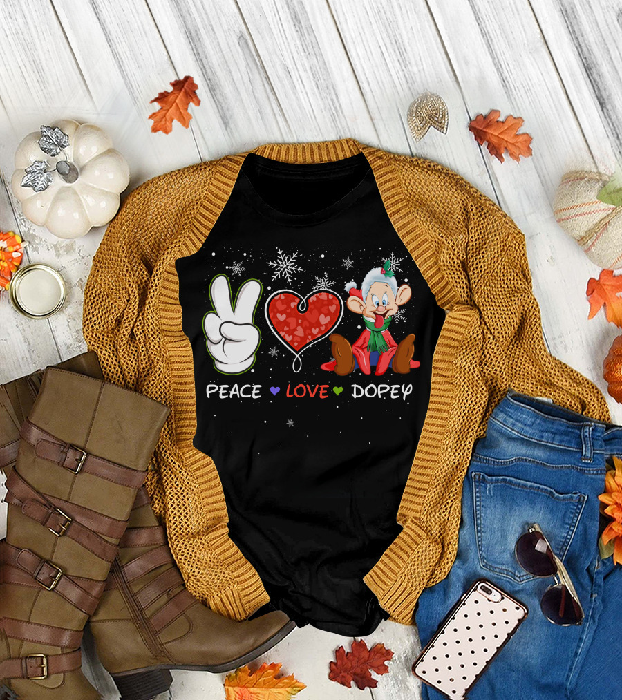 Peace Love Dopey Holiday Christmas Snowflakes T-Shirt