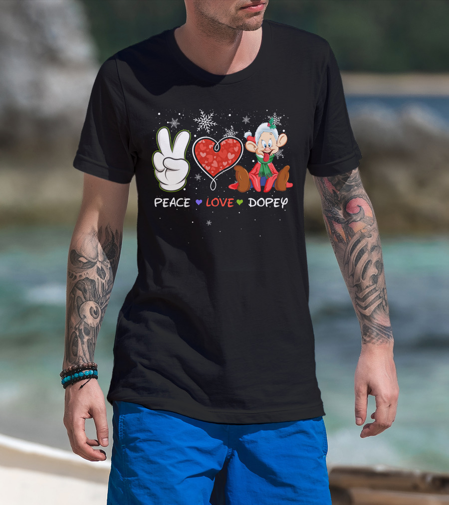 Peace Love Dopey Holiday Christmas Snowflakes T-Shirt