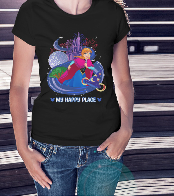 My Happy Place Anna Disney Parks Fireworks And Spaceship Earth T-Shirt