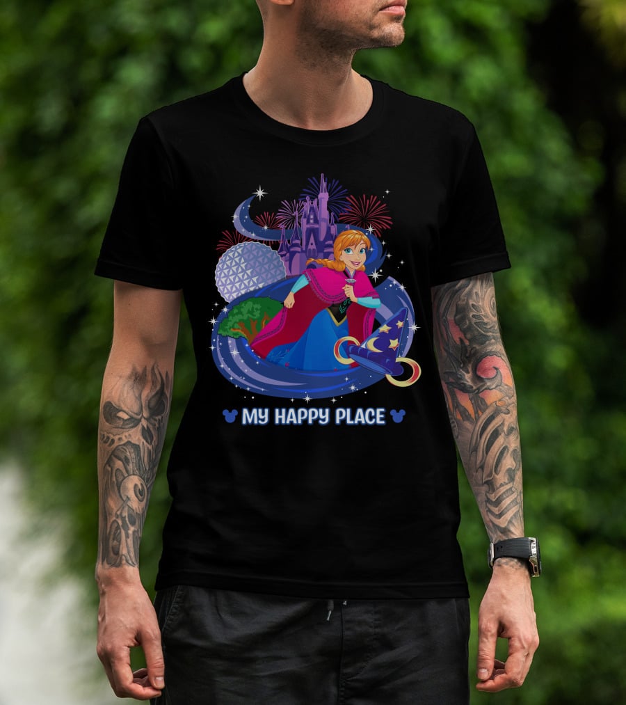 My Happy Place Anna Disney Parks Fireworks And Spaceship Earth T-Shirt