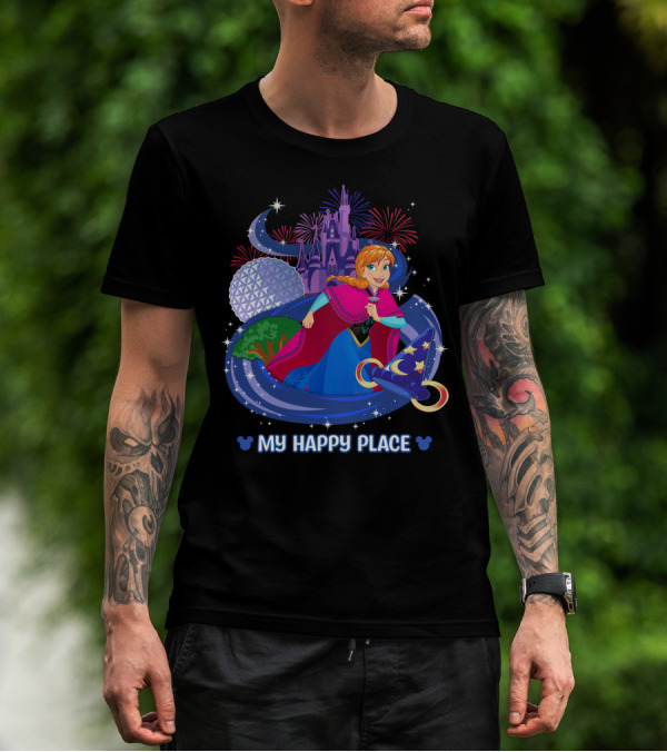 My Happy Place Anna Disney Parks Fireworks And Spaceship Earth T-Shirt