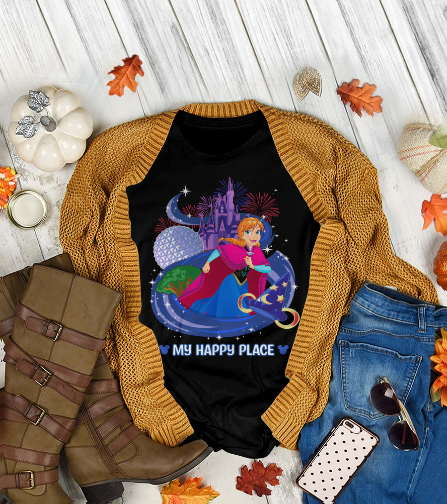 My Happy Place Anna Disney Parks Fireworks And Spaceship Earth T-Shirt