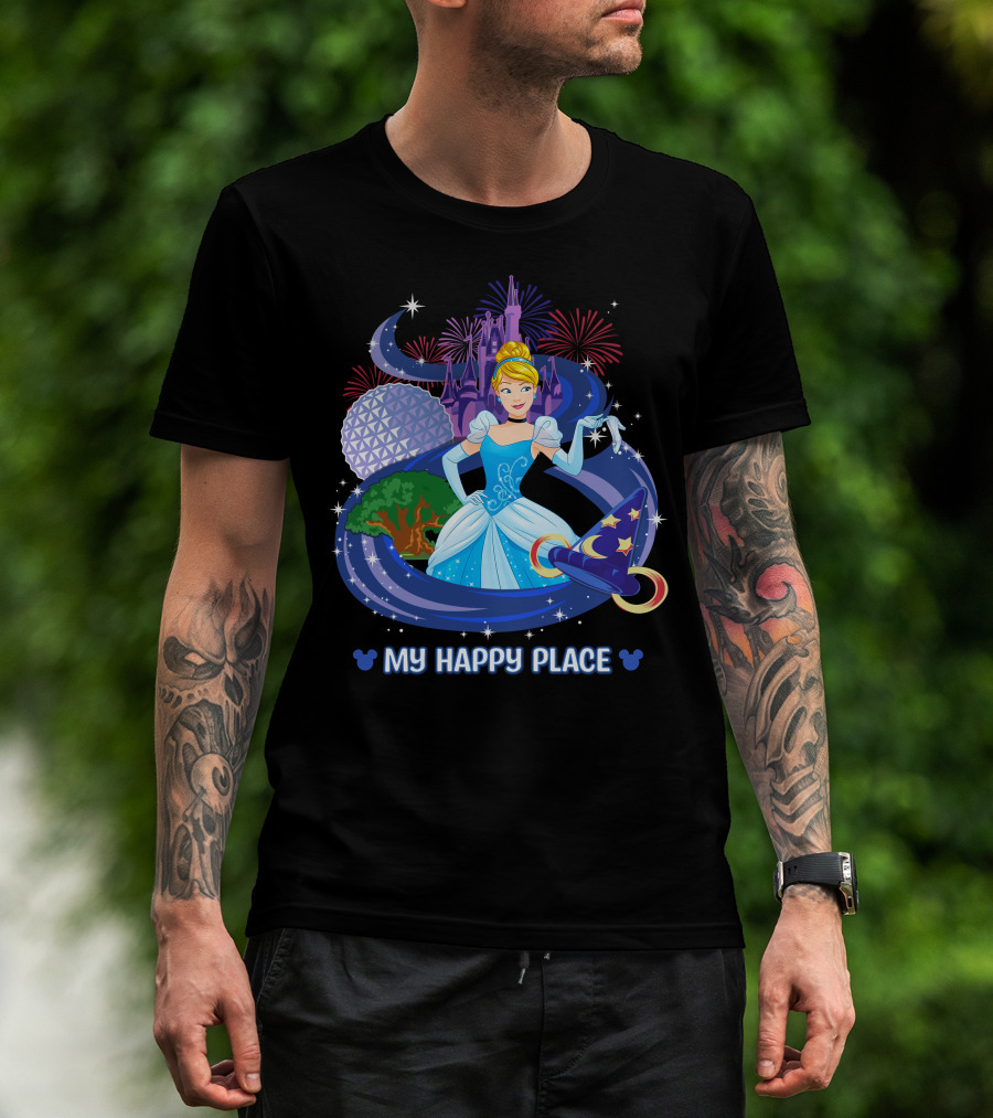 Cinderella My Happy Place Disney Castle Fireworks Epcot Sorcerer Hat T-Shirt