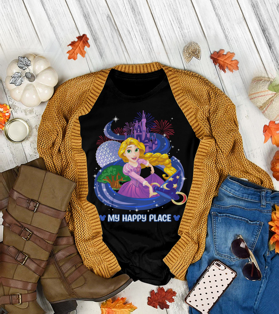 MY HAPPY PLACE RAPUNZEL DISNEY CASTLE FIREWORKS T-Shirt