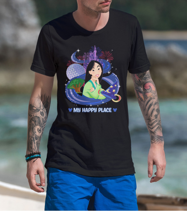 Mulan My Happy Place With Fireworks And Disney World Elements T-Shirt