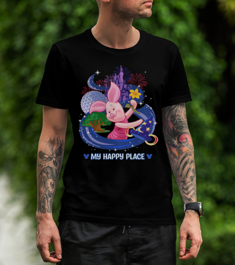 Piglet My Happy Place Disney Epcot Castle Fireworks T-Shirt