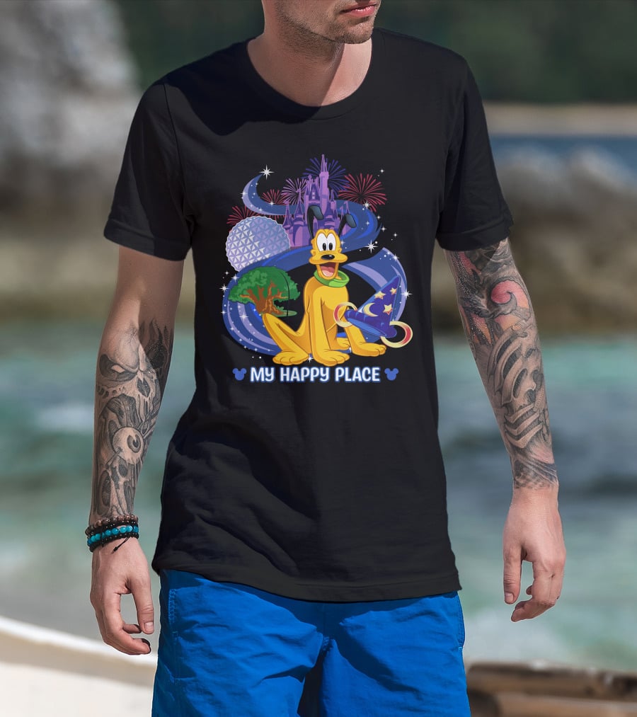 My Happy Place Pluto Disneyland Castle Fireworks Magic Hat T-Shirt