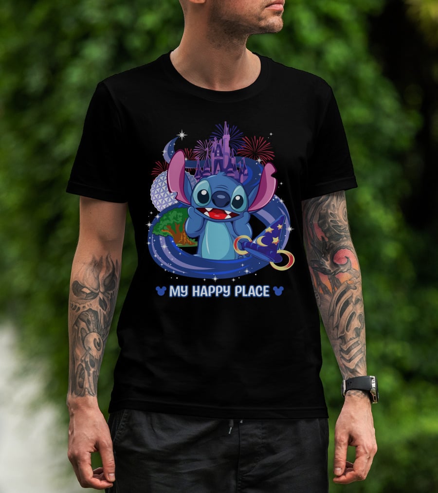 Stitch Disney My Happy Place Fireworks Castle Hat T-Shirt
