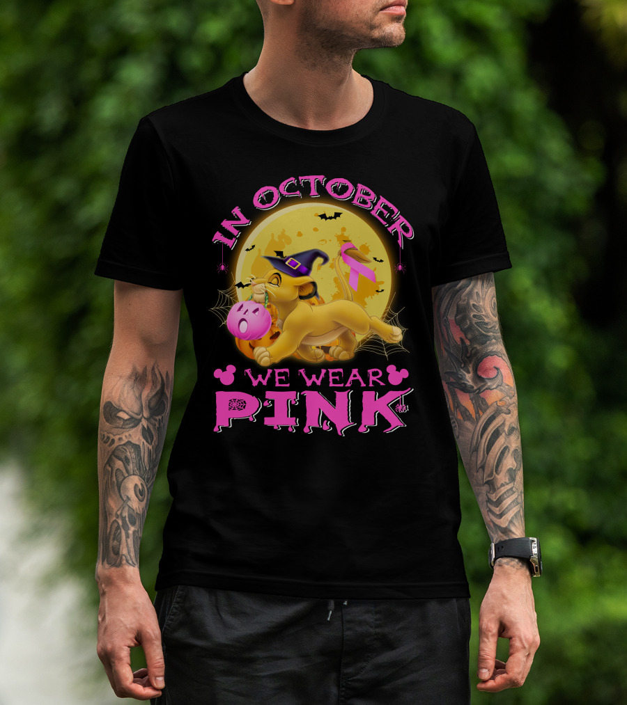 In October We Wear Pink Simba Halloween Breast Cancer Awareness T-Shirt