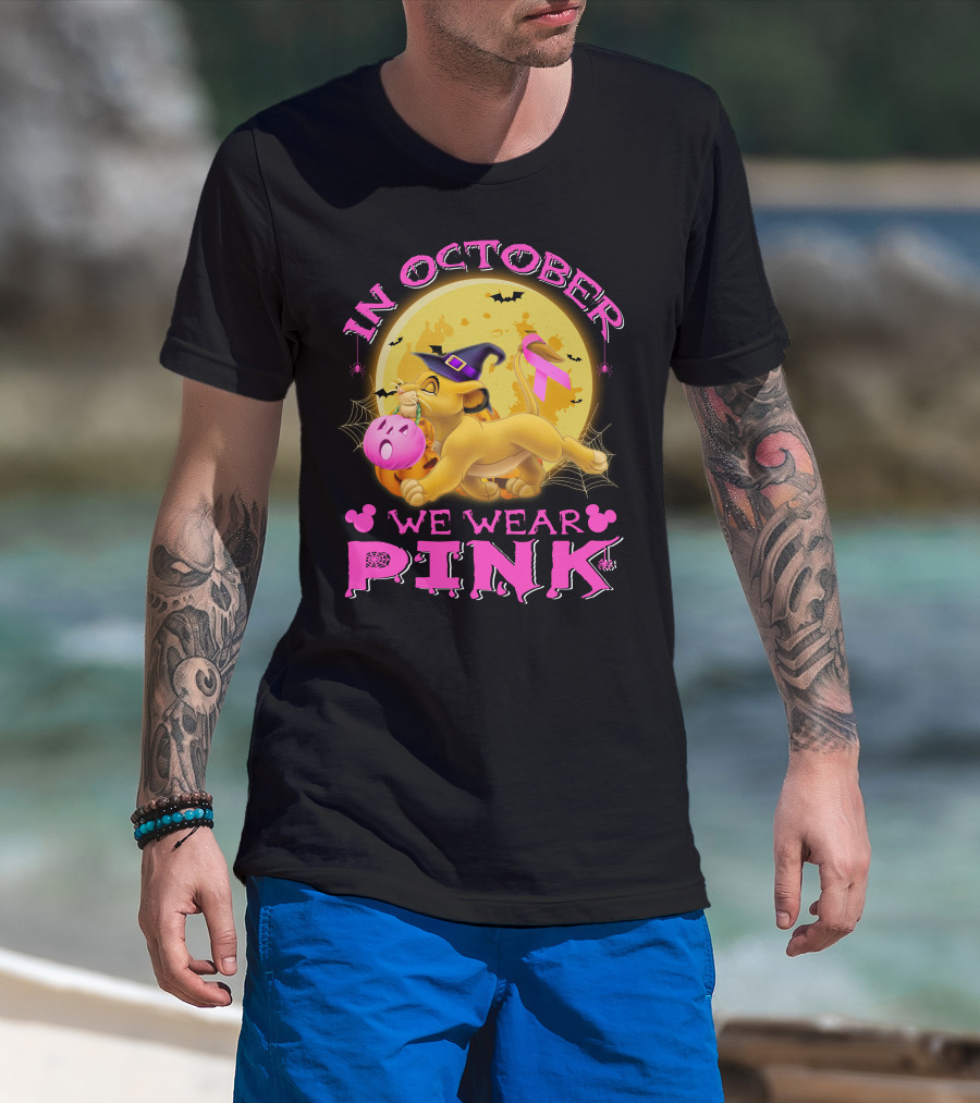 In October We Wear Pink Simba Halloween Breast Cancer Awareness T-Shirt