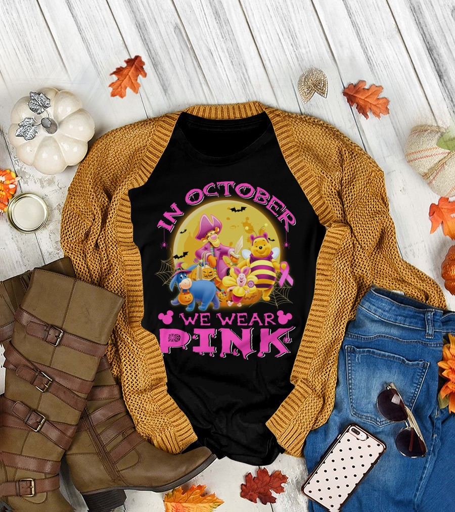 In October We Wear Pink Winnie The Pooh Halloween Breast Cancer Awareness T-Shirt