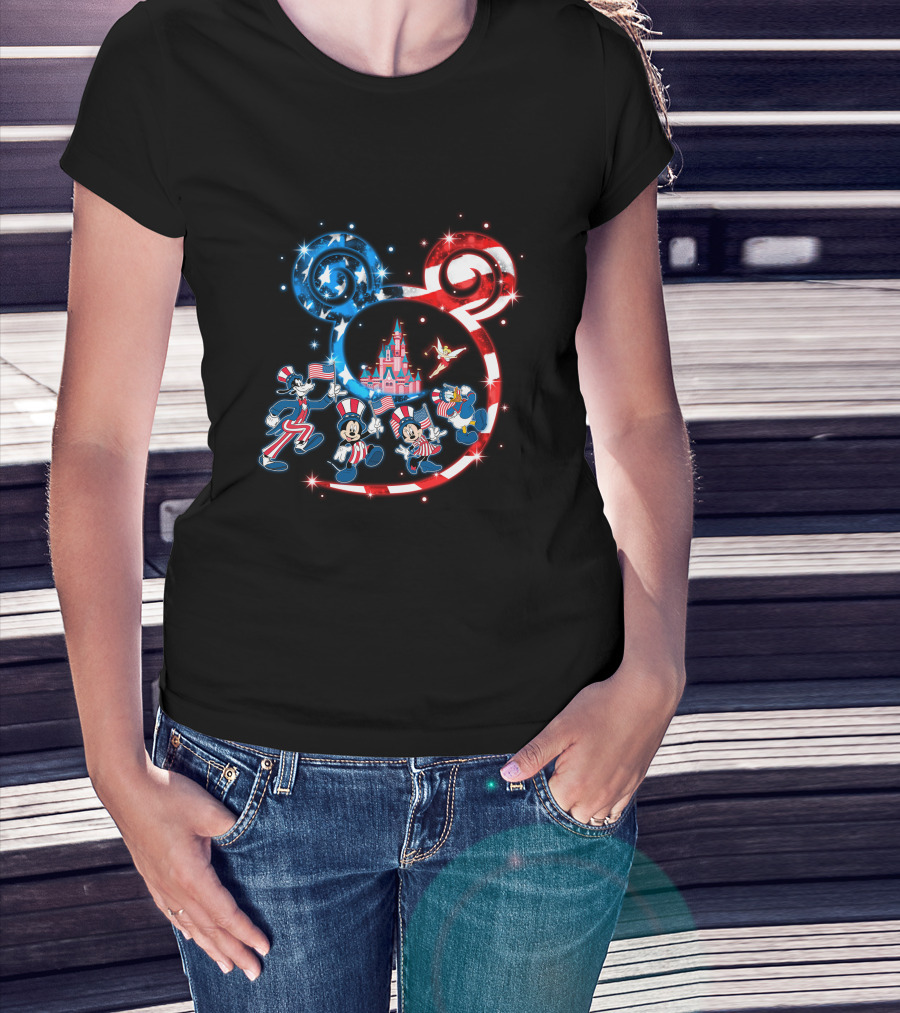 Mickey Mouse Patriotic Bling Donald Duck Goofy 4Th Of July Celebration T-Shirt