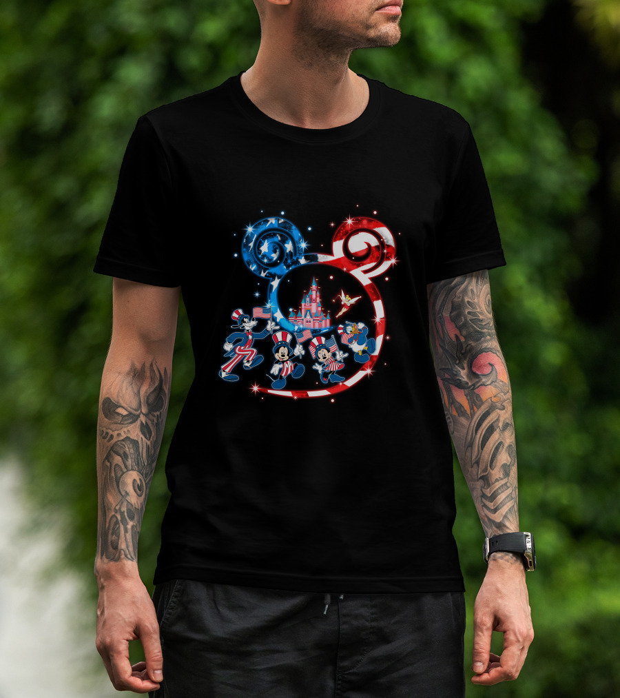 Mickey Mouse Patriotic Bling Donald Duck Goofy 4Th Of July Celebration T-Shirt