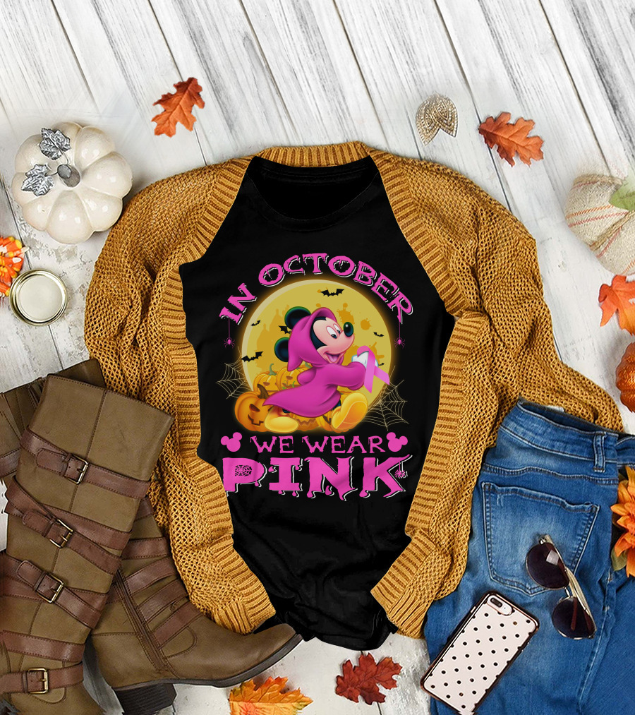 In October We Wear Pink Mickey Halloween T-Shirt