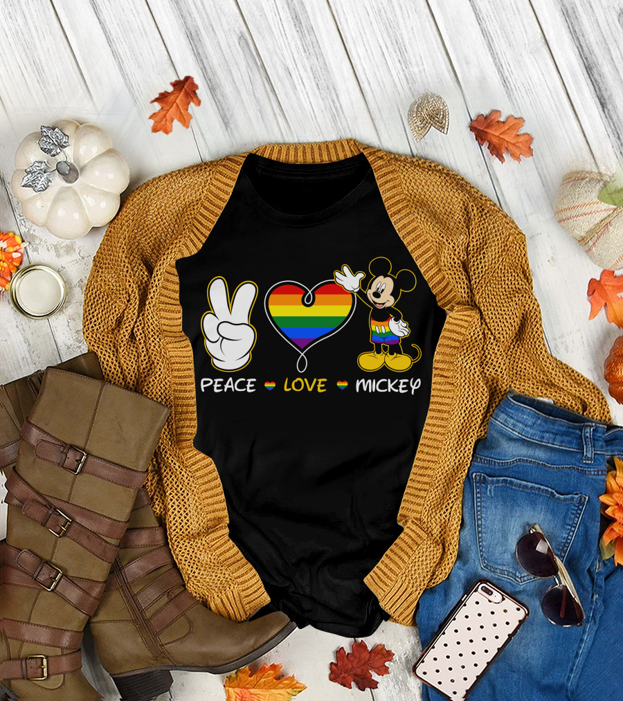 PEACE LOVE MICKEY Rainbow Pride T-Shirt