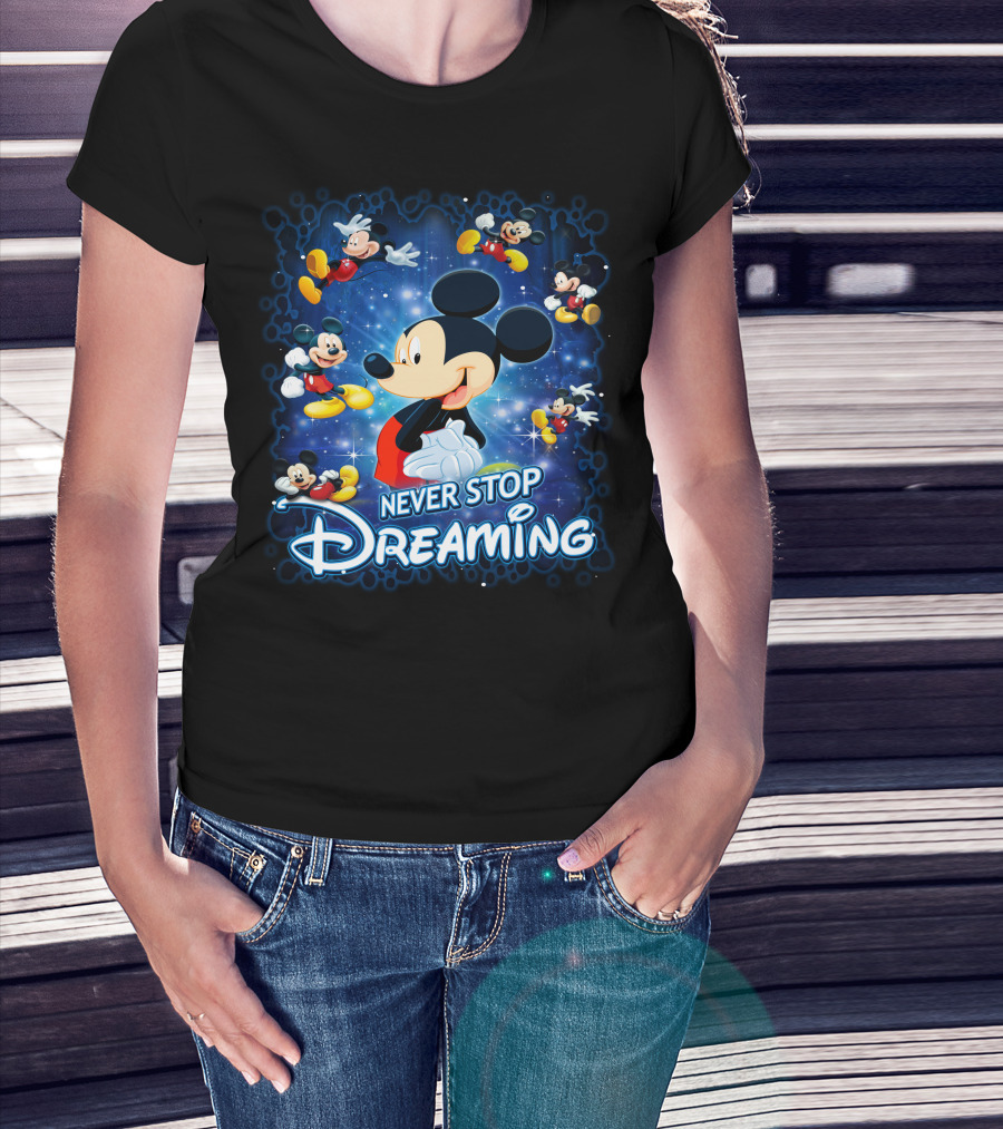Never Stop Dreaming Mickey Mouse Disney Blue Stars T-Shirt