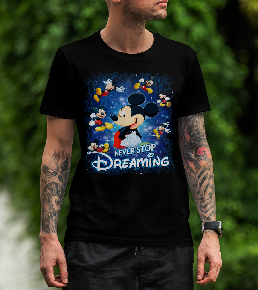Never Stop Dreaming Mickey Mouse Disney Blue Stars T-Shirt