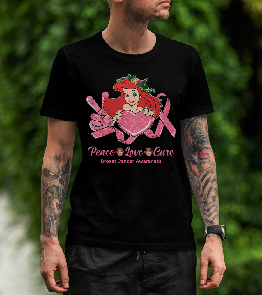 Peace Love Cure Ariel Breast Cancer Awareness T-Shirt