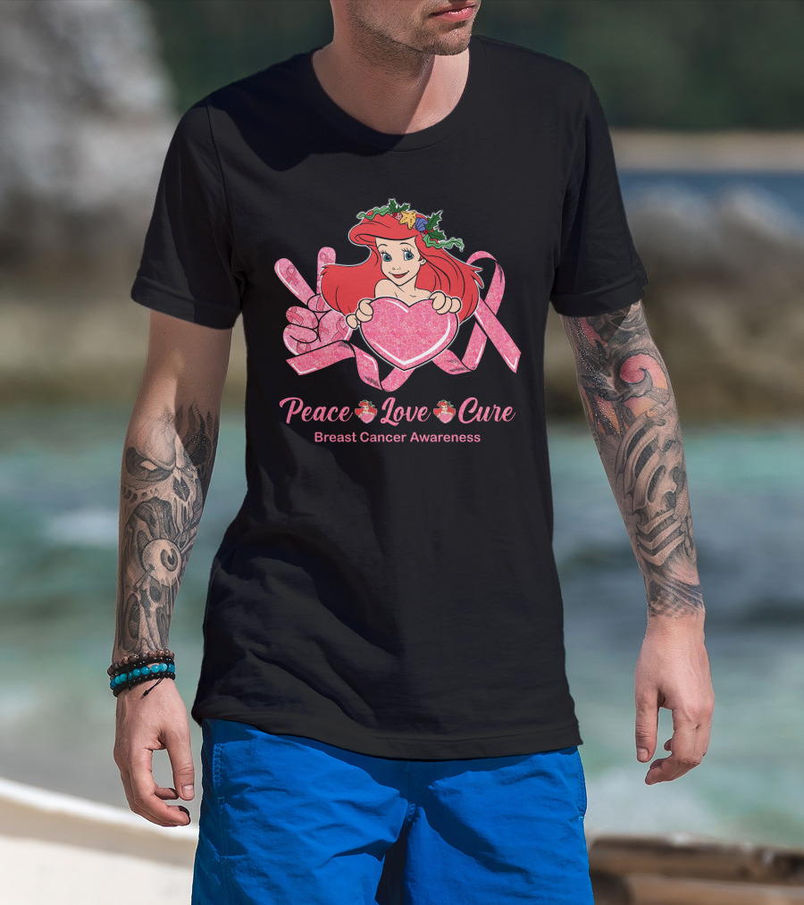 Peace Love Cure Ariel Breast Cancer Awareness T-Shirt