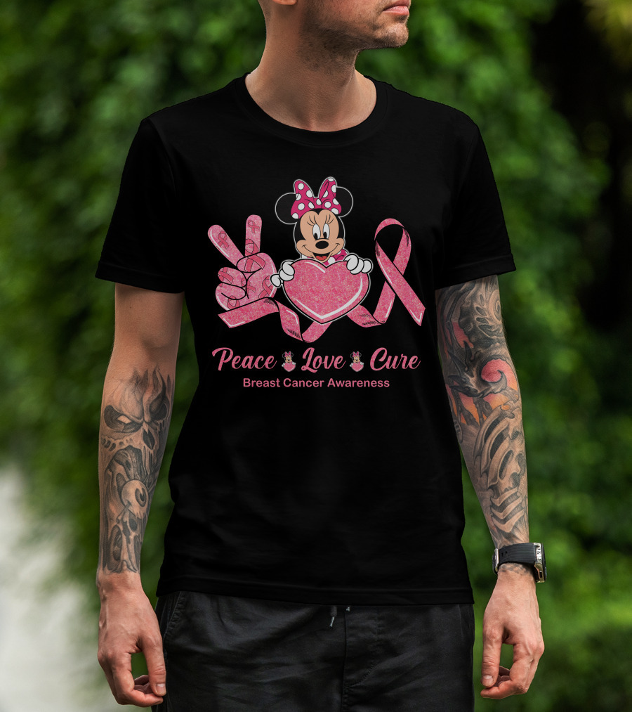 Peace Love Cure Minnie Breast Cancer Awareness T-Shirt