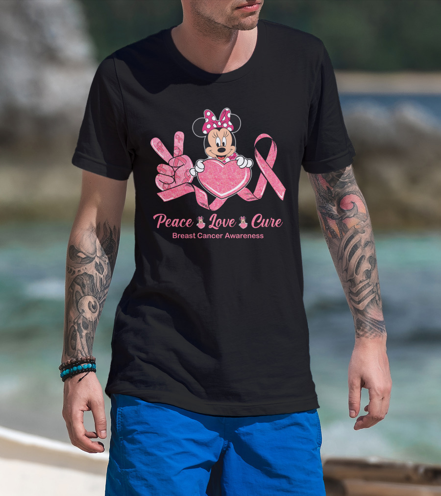 Peace Love Cure Minnie Breast Cancer Awareness T-Shirt