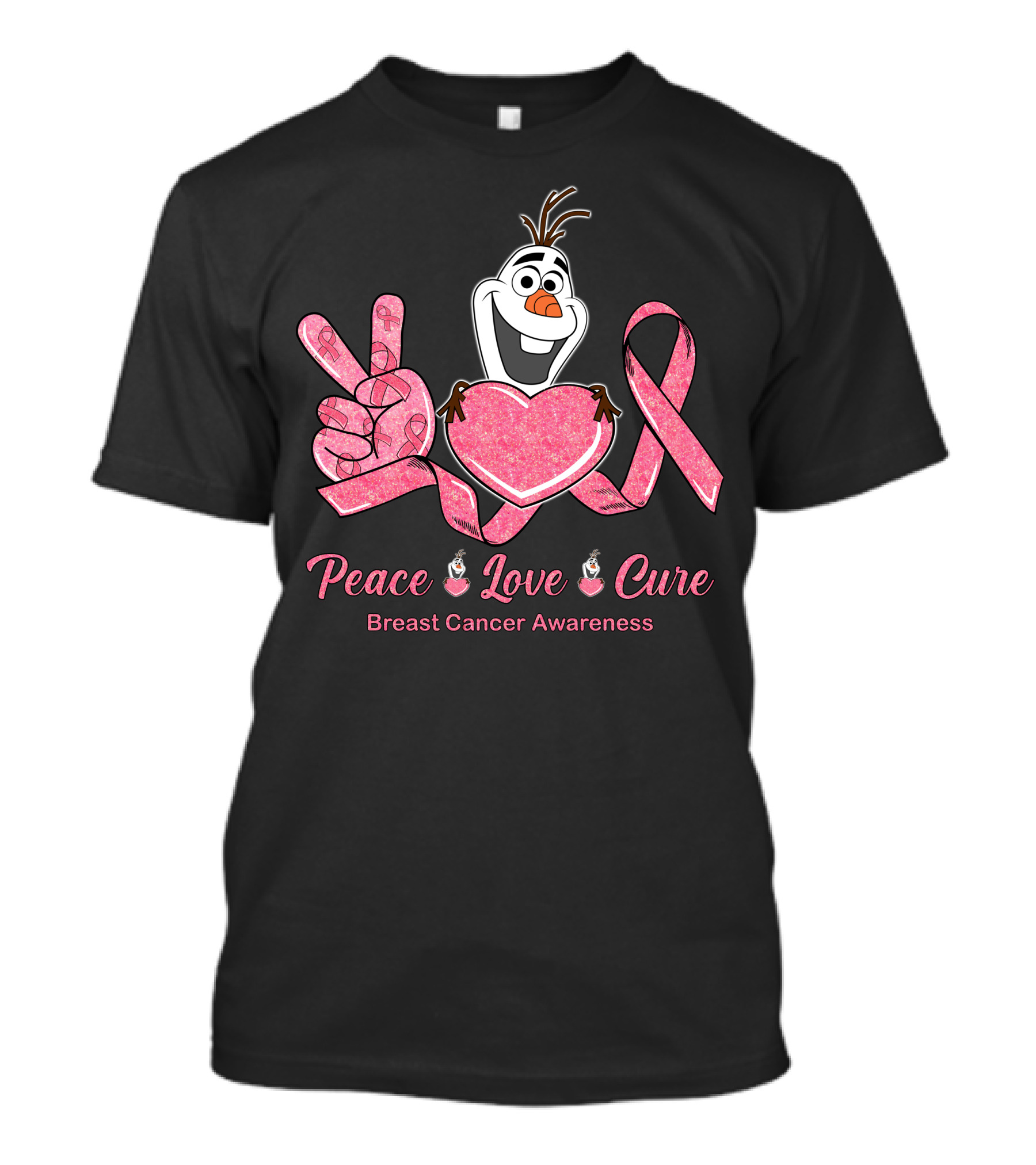 Olaf Peace Love Cure Breast Cancer Awareness T-Shirt
