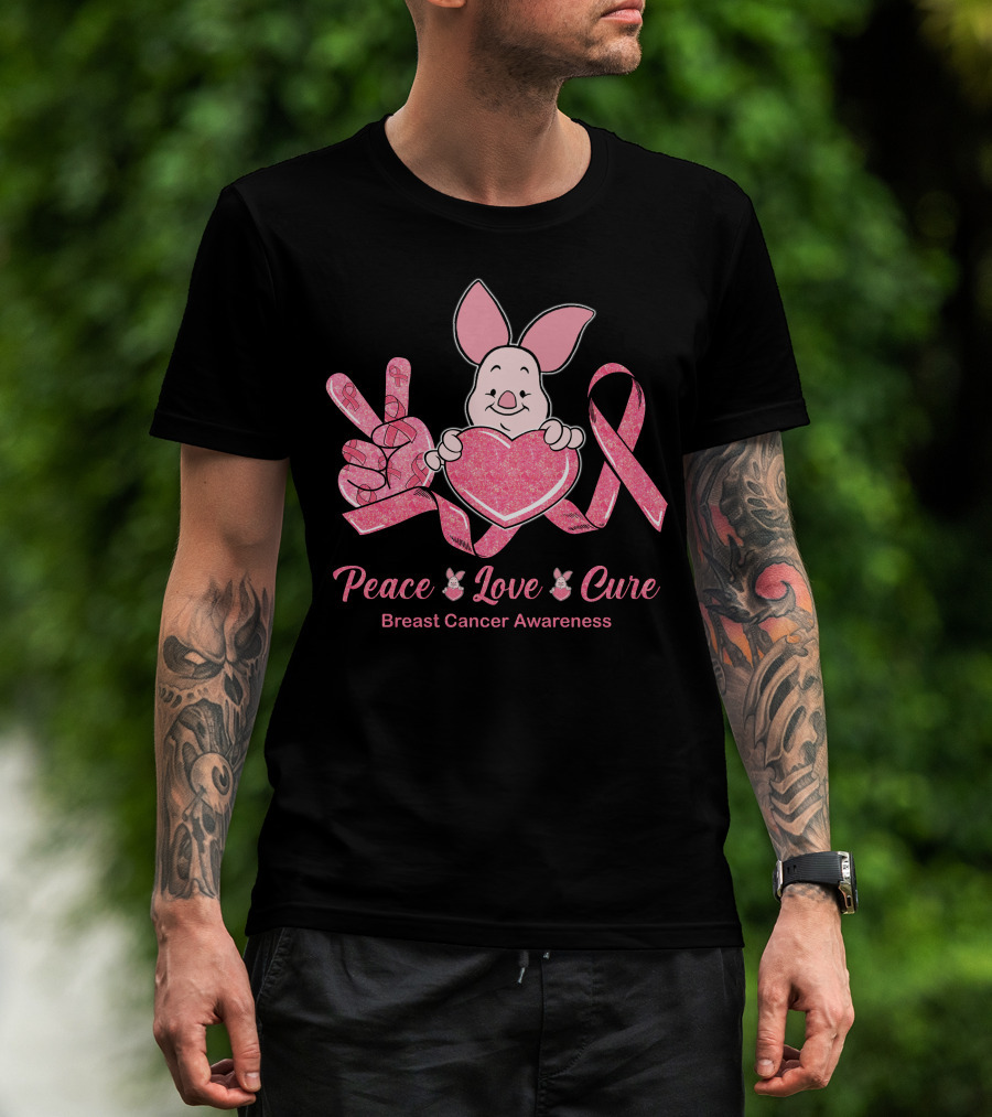 Peace Love Cure Piglet Breast Cancer Awareness T-Shirt