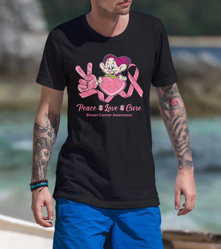 Dopey Peace Love Cure Breast Cancer Awareness T-Shirt