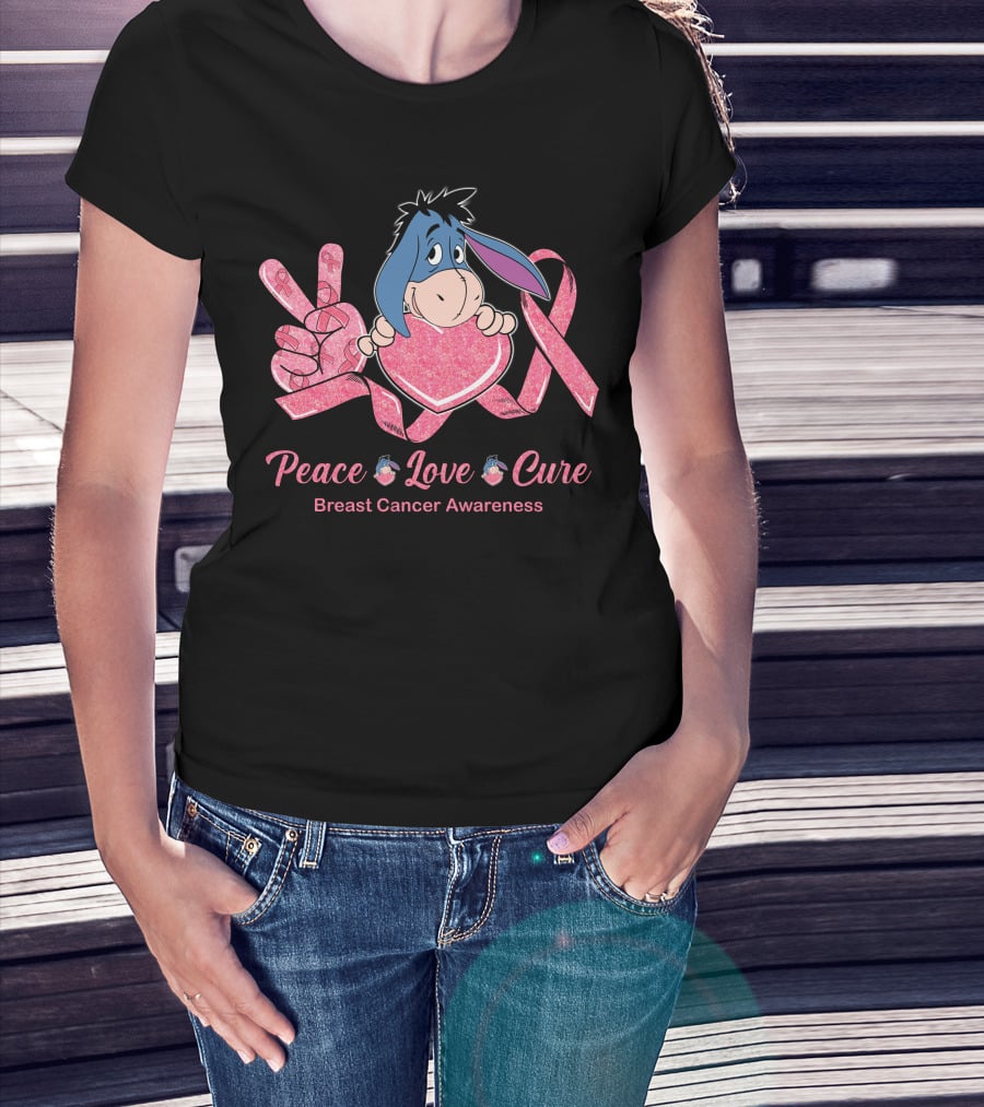 Peace Love Cure Eeyore Breast Cancer Awareness T-Shirt
