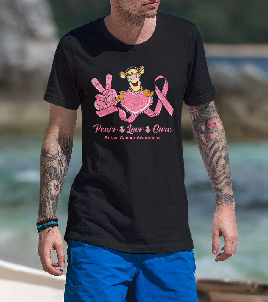 Tigger Peace Love Cure Breast Cancer Awareness T-Shirt