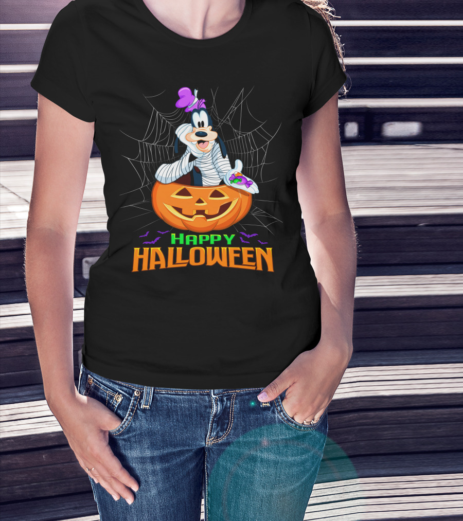 Goofy Happy Halloween Mummy Pumpkin And Candy T-Shirt