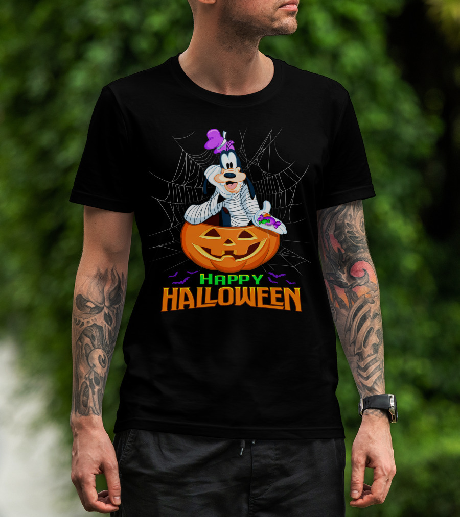 Goofy Happy Halloween Mummy Pumpkin And Candy T-Shirt