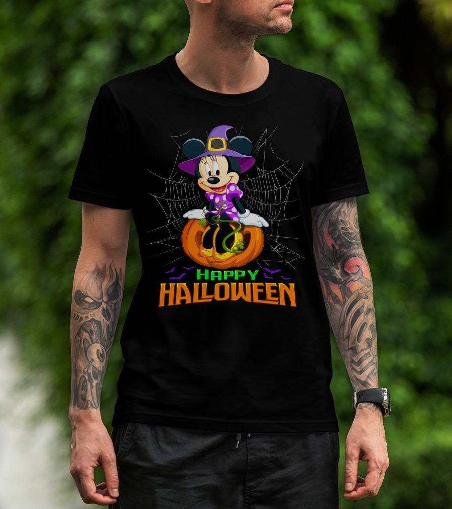 Minnie Happy Halloween Witch Costume Pumpkin Spiderweb T-Shirt