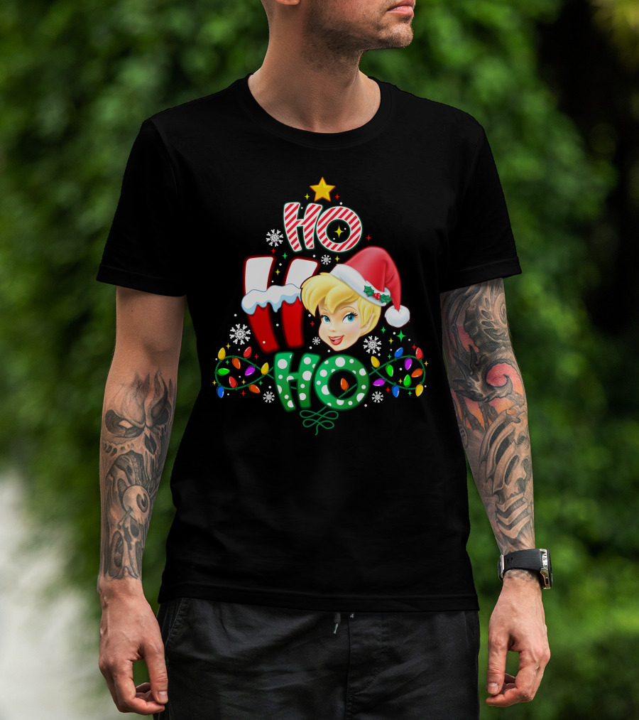 Ho Ho Ho Tinker Bell Christmas Lights Snowflakes Santa Hat T-Shirt