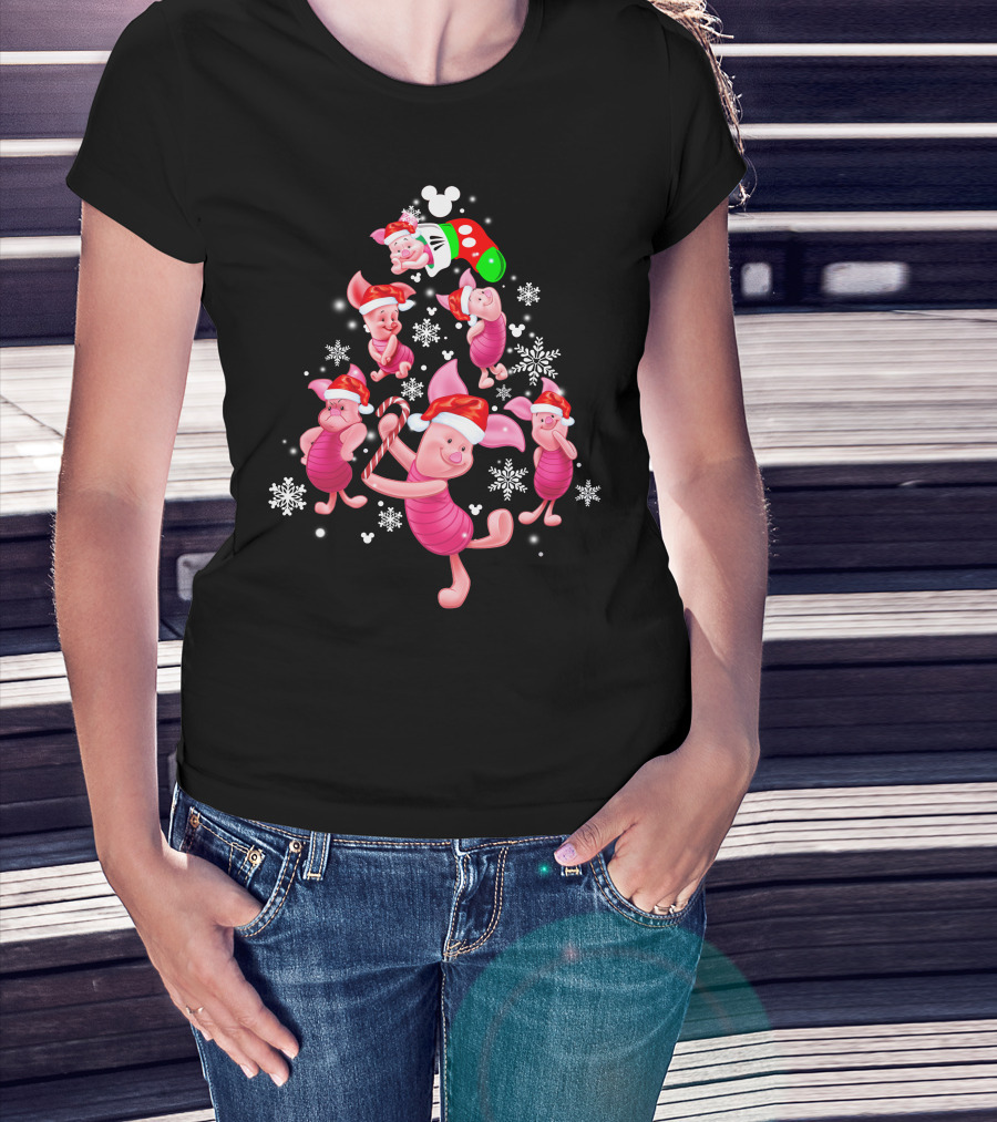 Piglet Christmas Santa Hat Candy Cane Snowflakes Disney Icons T-Shirt