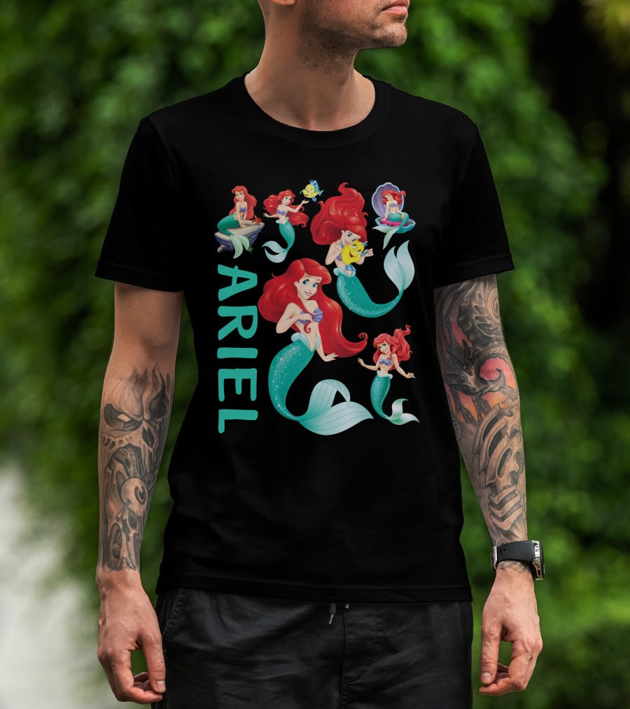 Ariel Little Mermaid With Flounder And Seashell Poses T-Shirt