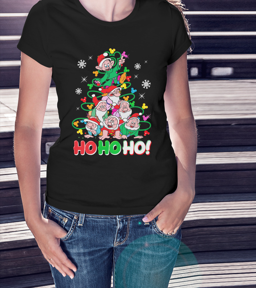 Ho Ho Ho Snow White 7 Dwarfs Christmas Tree Stacking T-Shirt
