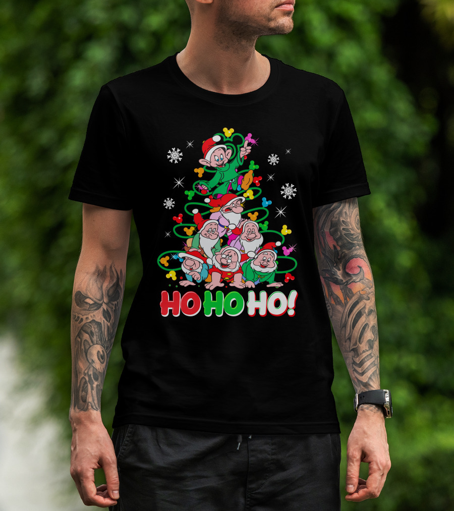 Ho Ho Ho Snow White 7 Dwarfs Christmas Tree Stacking T-Shirt