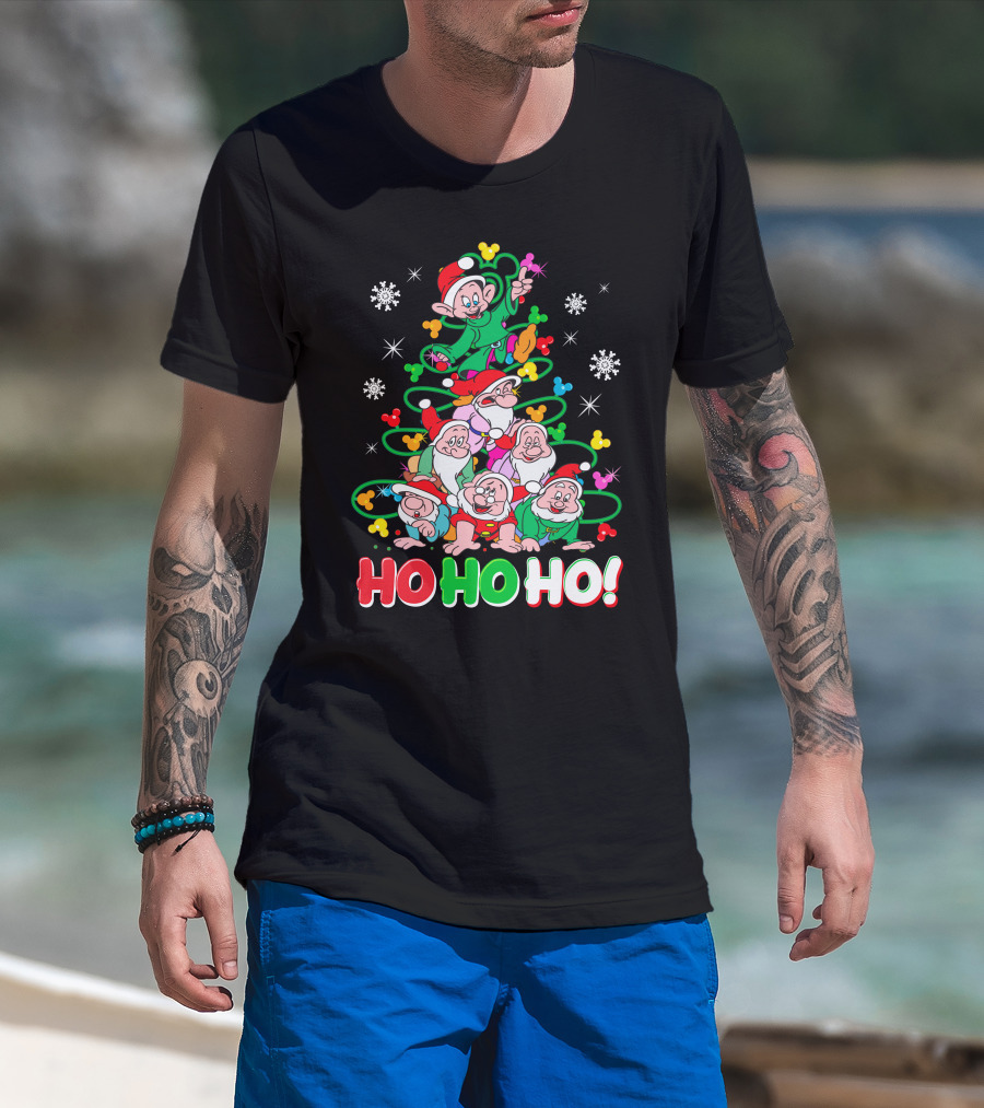 Ho Ho Ho Snow White 7 Dwarfs Christmas Tree Stacking T-Shirt