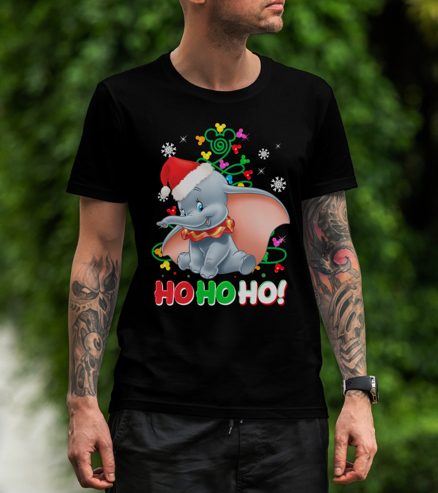 Dumbo Christmas Ho Ho Ho Santa Hat Mickey Mouse Ears Snowflakes T-Shirt